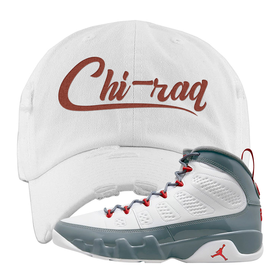 Fire Red 9s Distressed Dad Hat | Chiraq, White