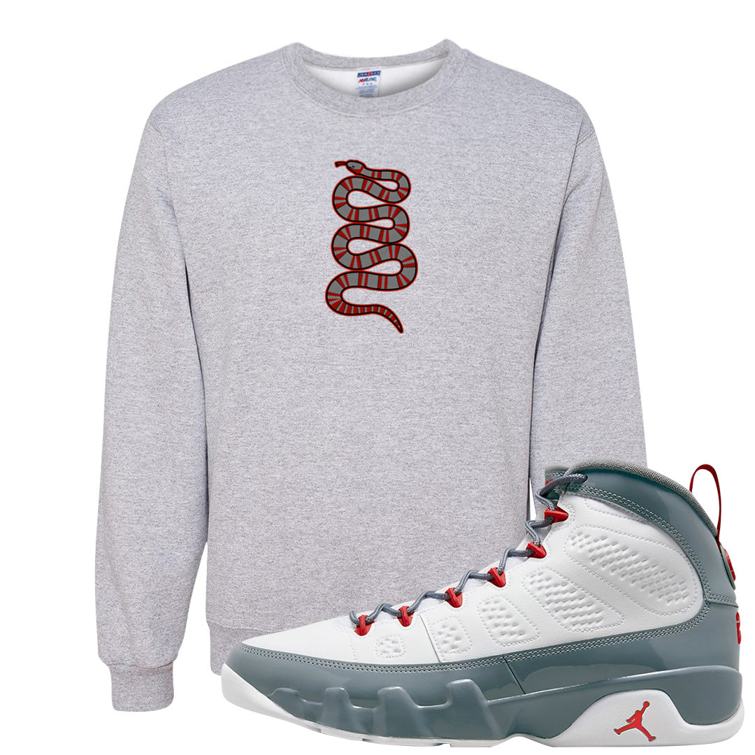 Fire Red 9s Crewneck Sweatshirt | Coiled Snake, Ash