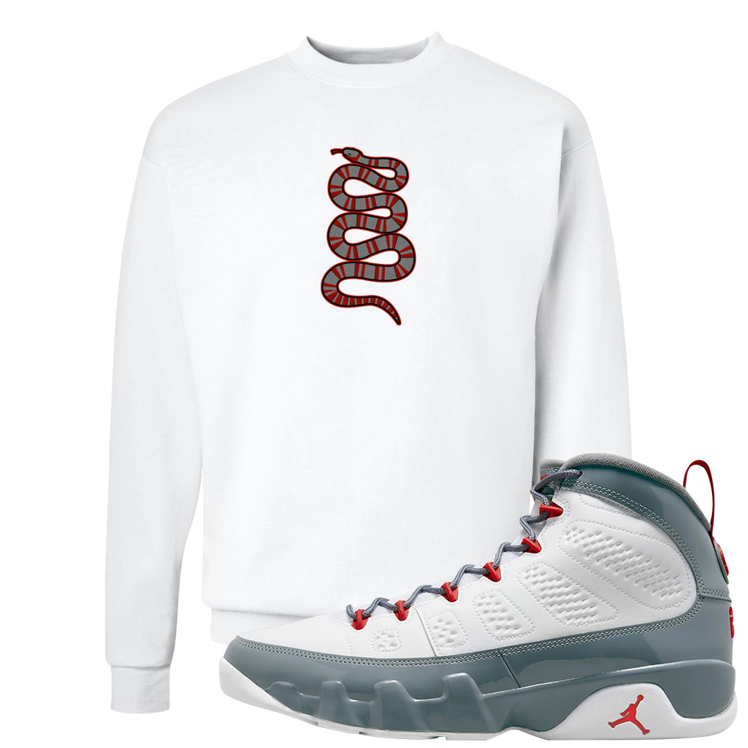 Fire Red 9s Crewneck Sweatshirt | Coiled Snake, White