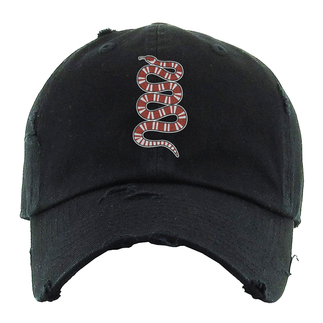 Fire Red 9s Distressed Dad Hat | Coiled Snake, Black