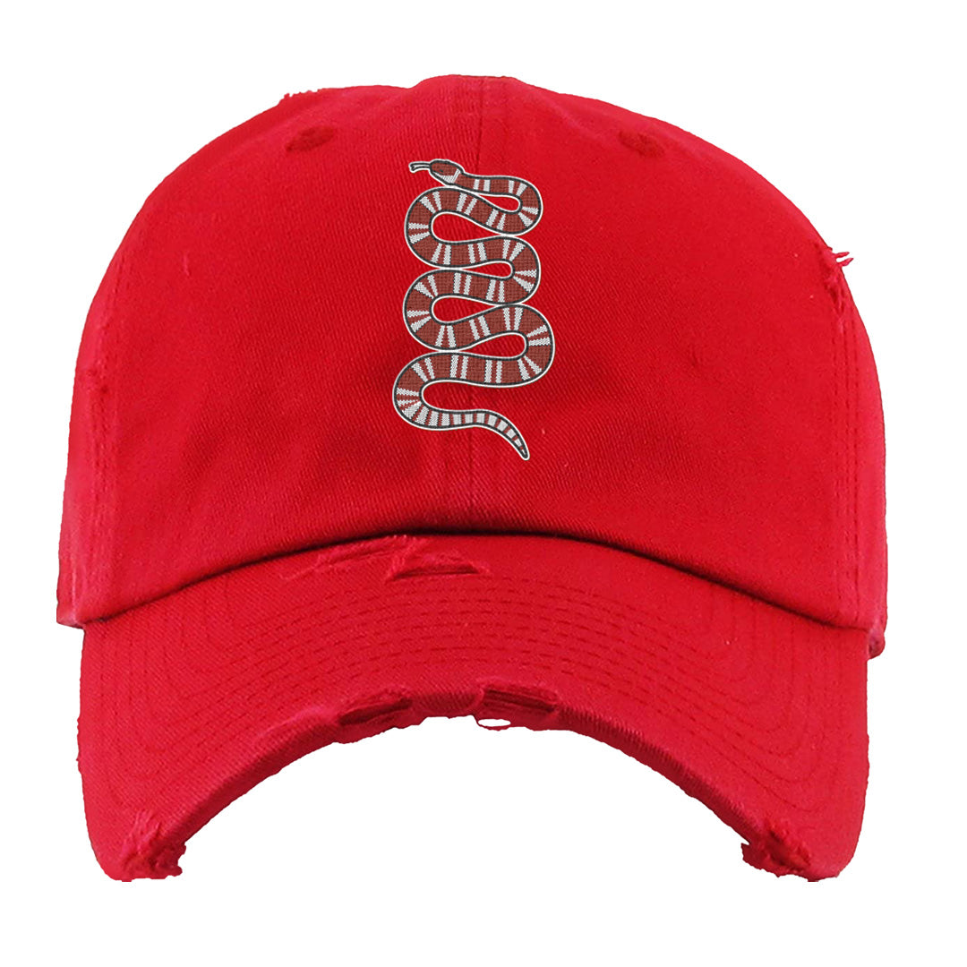 Fire Red 9s Distressed Dad Hat | Coiled Snake, Red