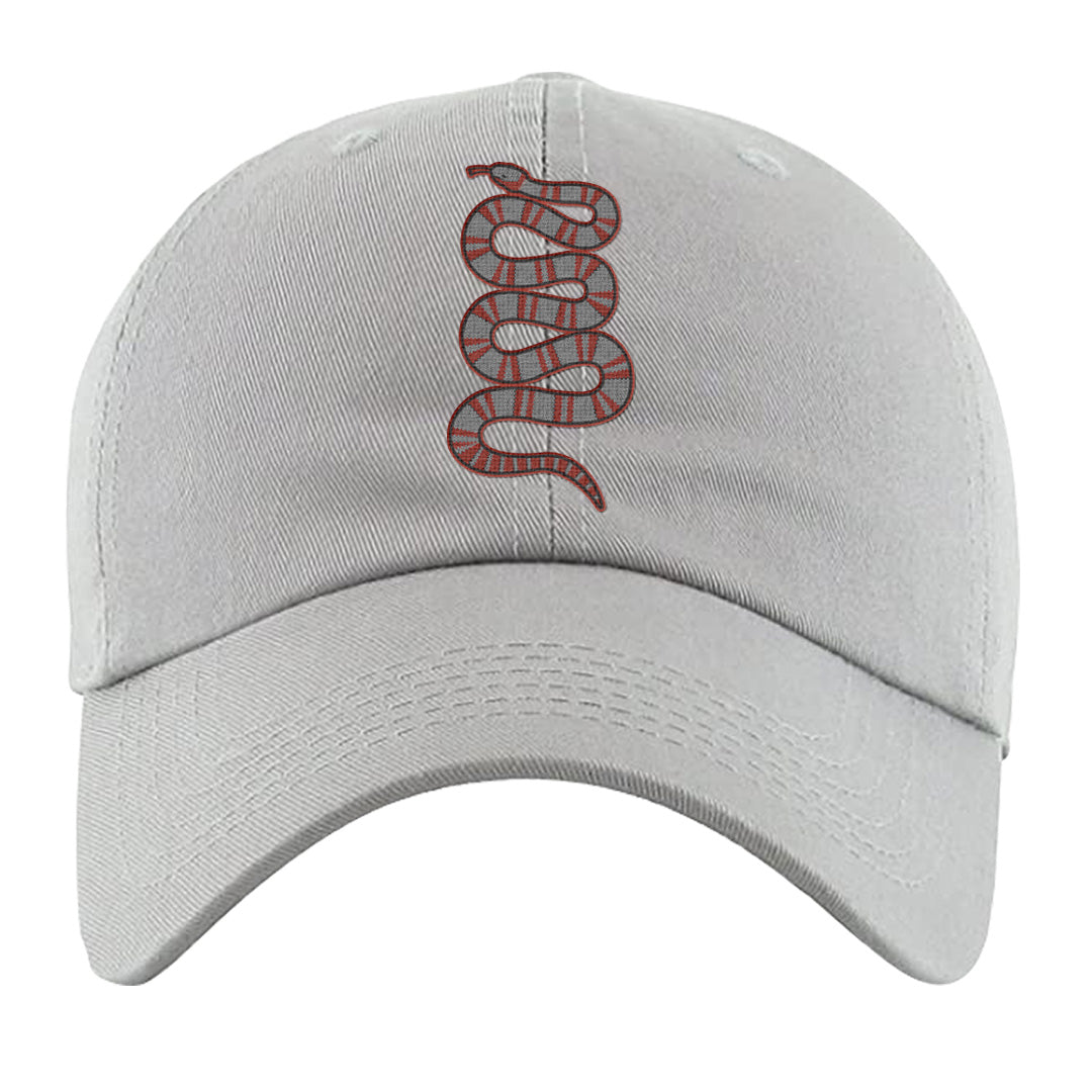 Fire Red 9s Dad Hat | Coiled Snake, Light Gray