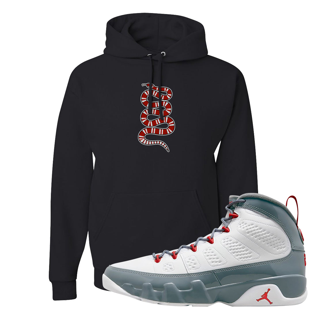 Fire Red 9s Hoodie | Coiled Snake, Black