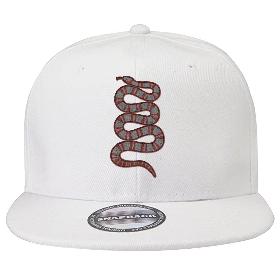 Fire Red 9s Snapback Hat | Coiled Snake, White