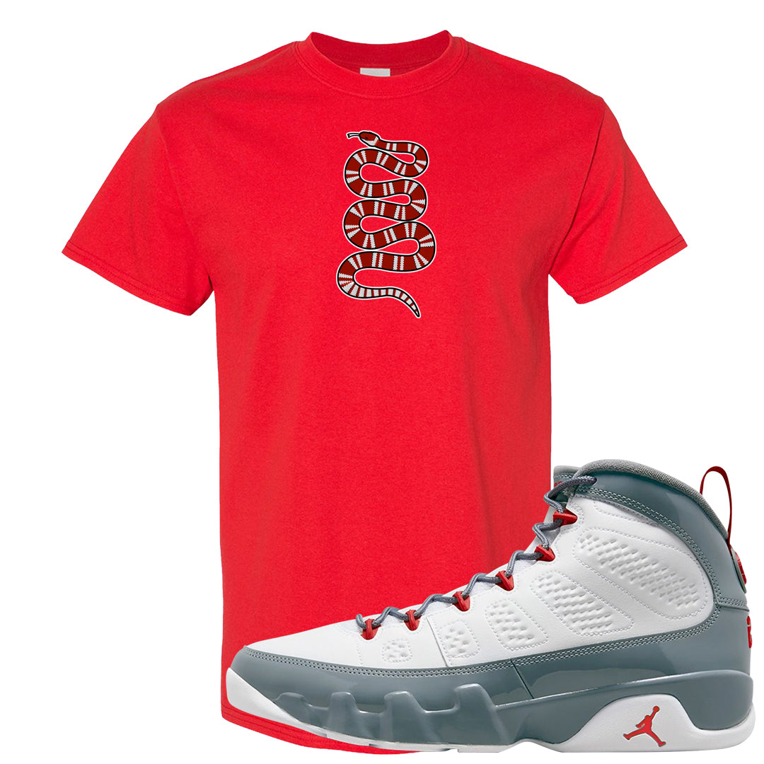 Fire Red 9s T Shirt | Coiled Snake, Red