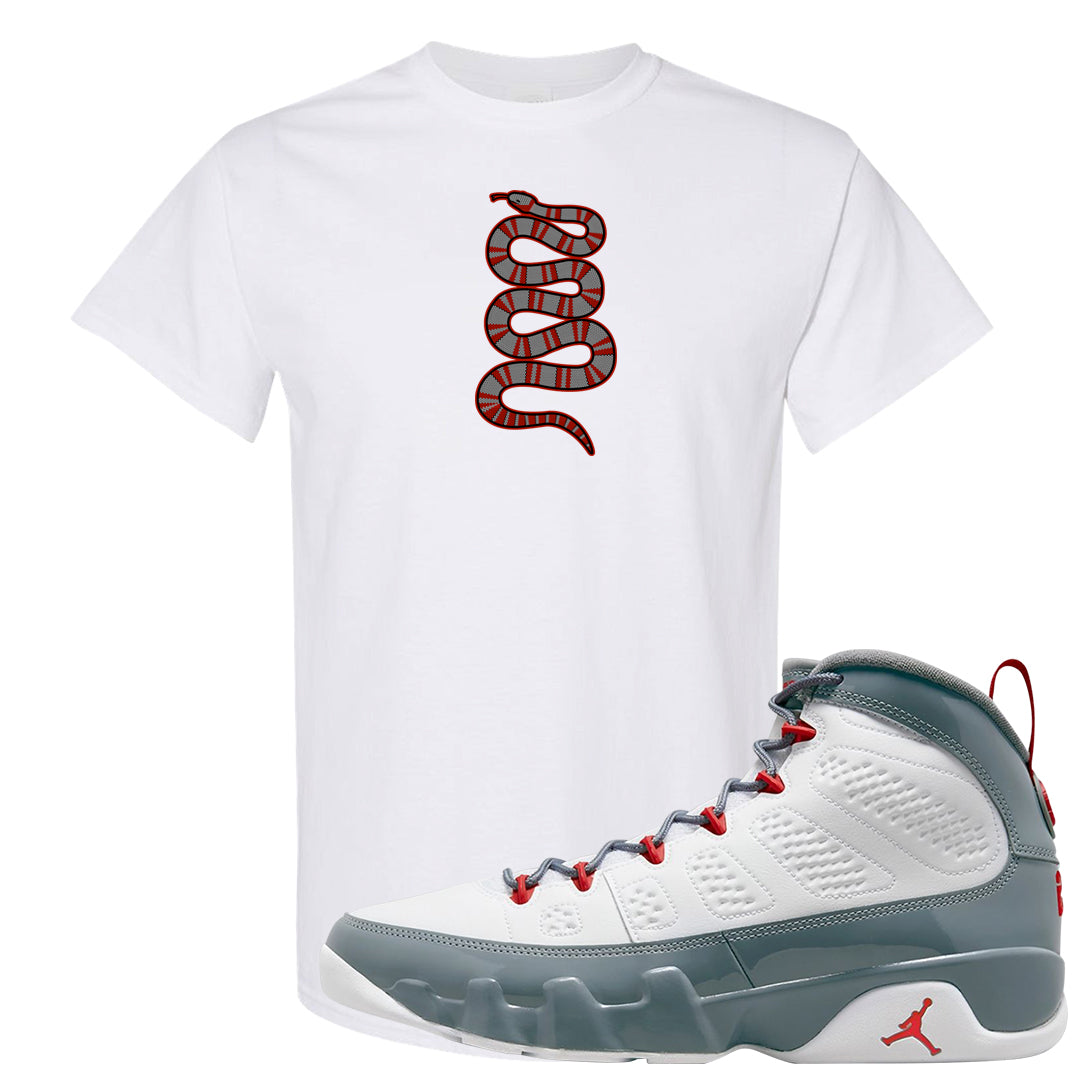 Fire Red 9s T Shirt | Coiled Snake, White