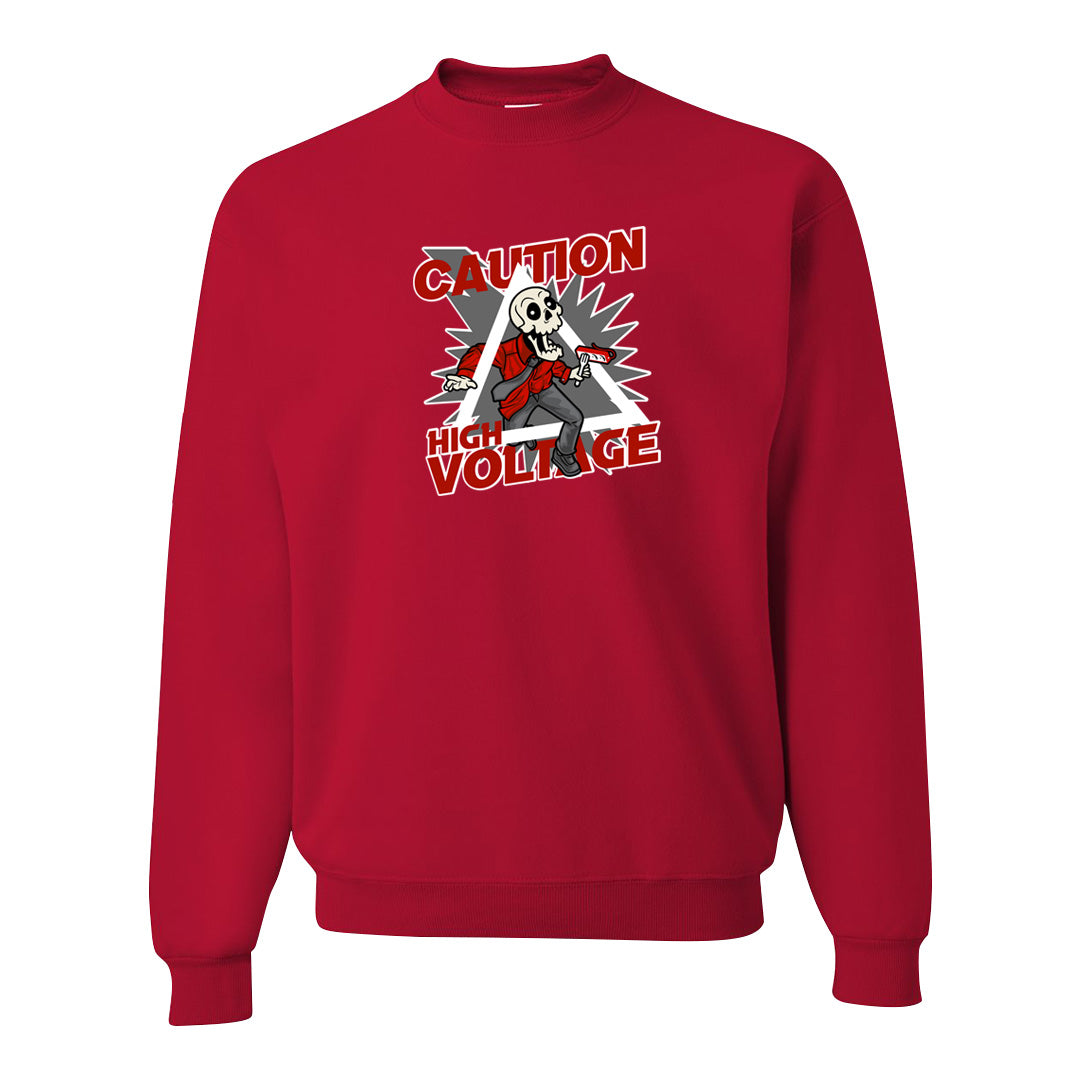 Fire Red 9s Crewneck Sweatshirt | Caution High Voltage, Red