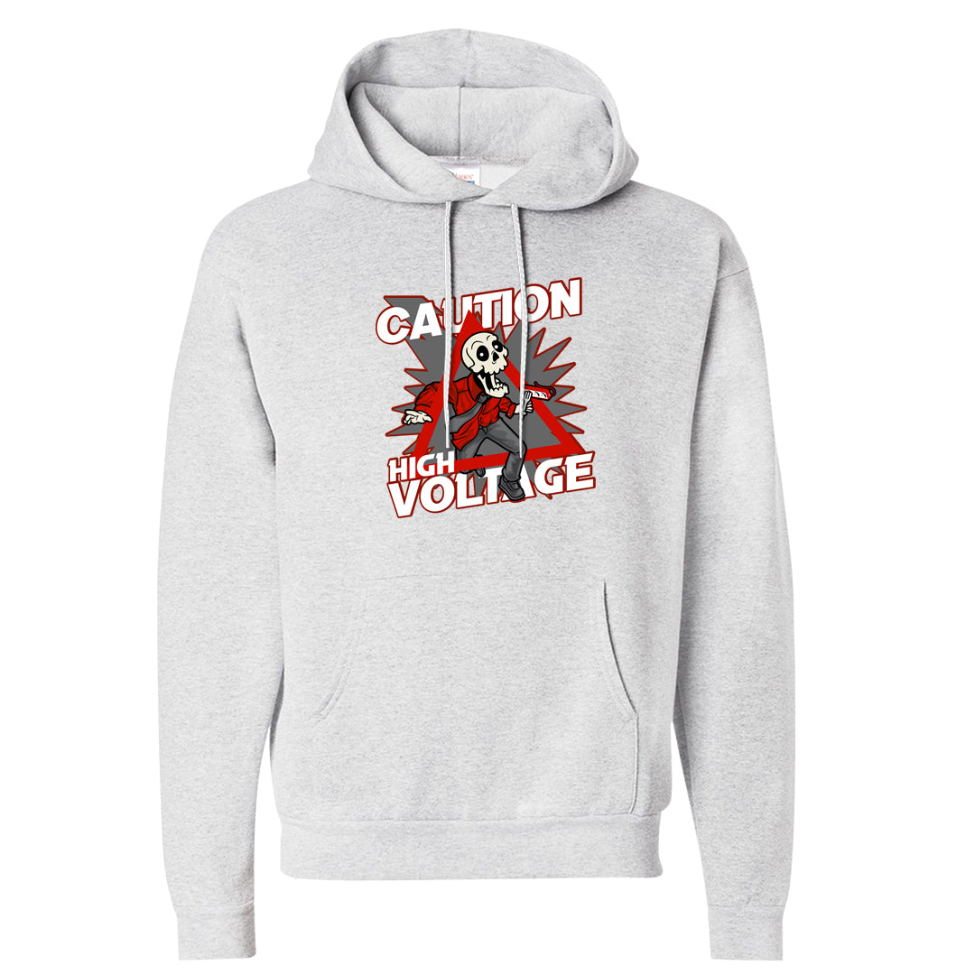 Fire Red 9s Hoodie | Caution High Voltage, Ash