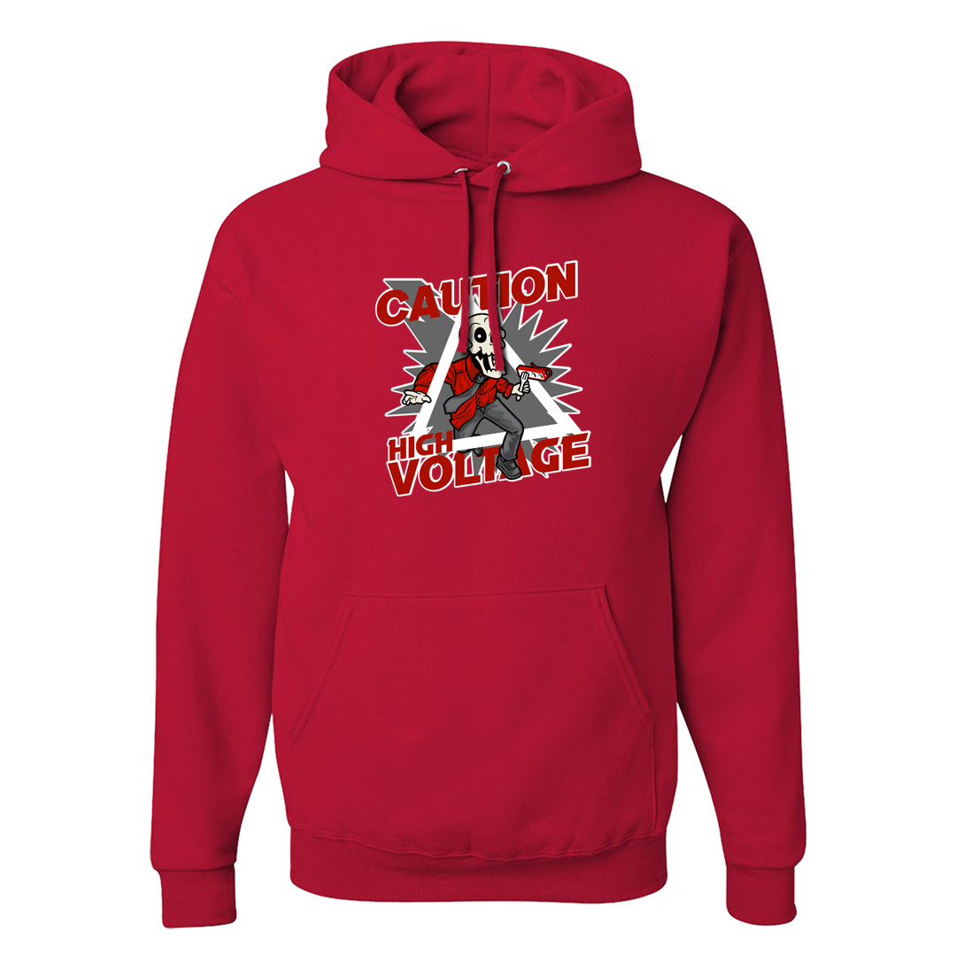 Fire Red 9s Hoodie | Caution High Voltage, Red