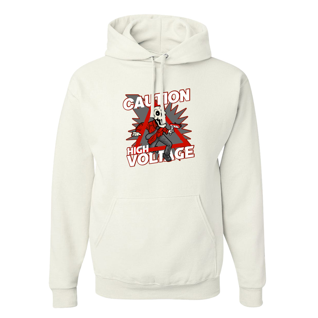 Fire Red 9s Hoodie | Caution High Voltage, White