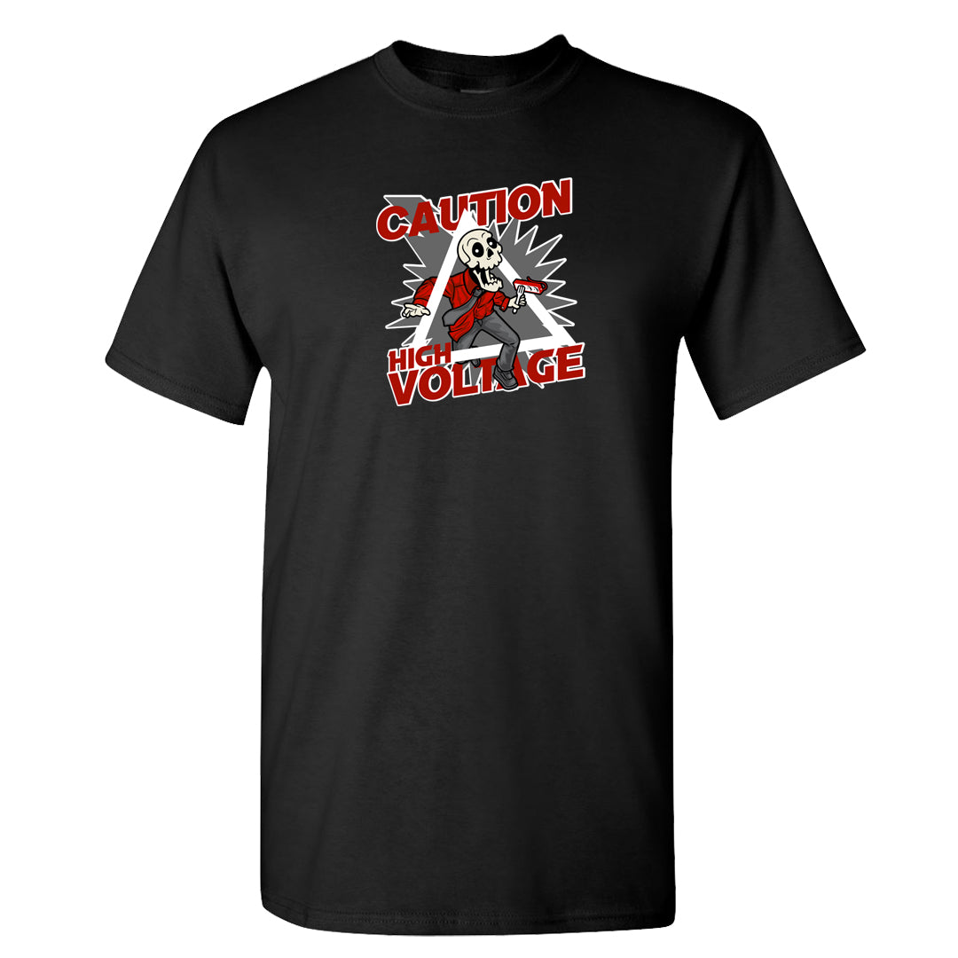 Fire Red 9s T Shirt | Caution High Voltage, Black
