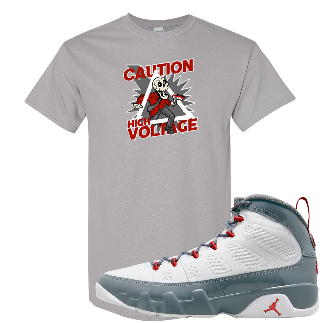 Fire Red 9s T Shirt | Caution High Voltage, Gravel