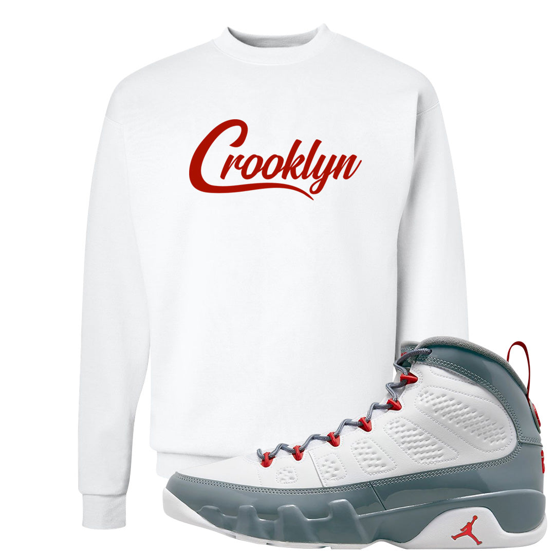 Fire Red 9s Crewneck Sweatshirt | Crooklyn, White