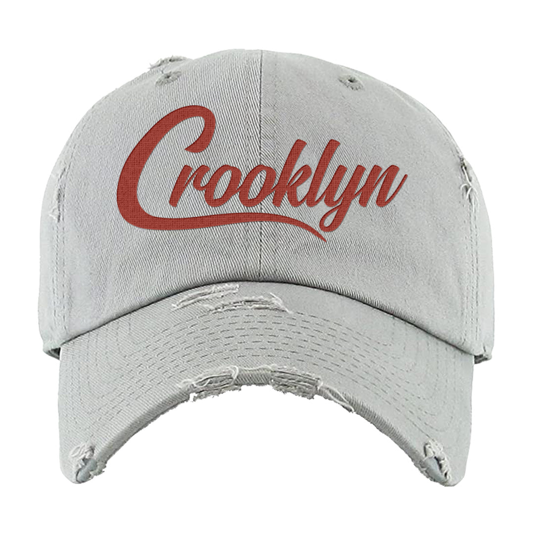 Fire Red 9s Distressed Dad Hat | Crooklyn, Light Gray