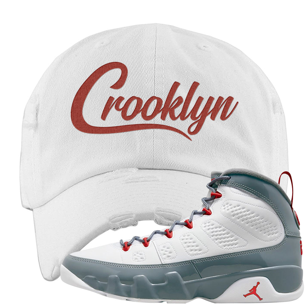 Fire Red 9s Distressed Dad Hat | Crooklyn, White