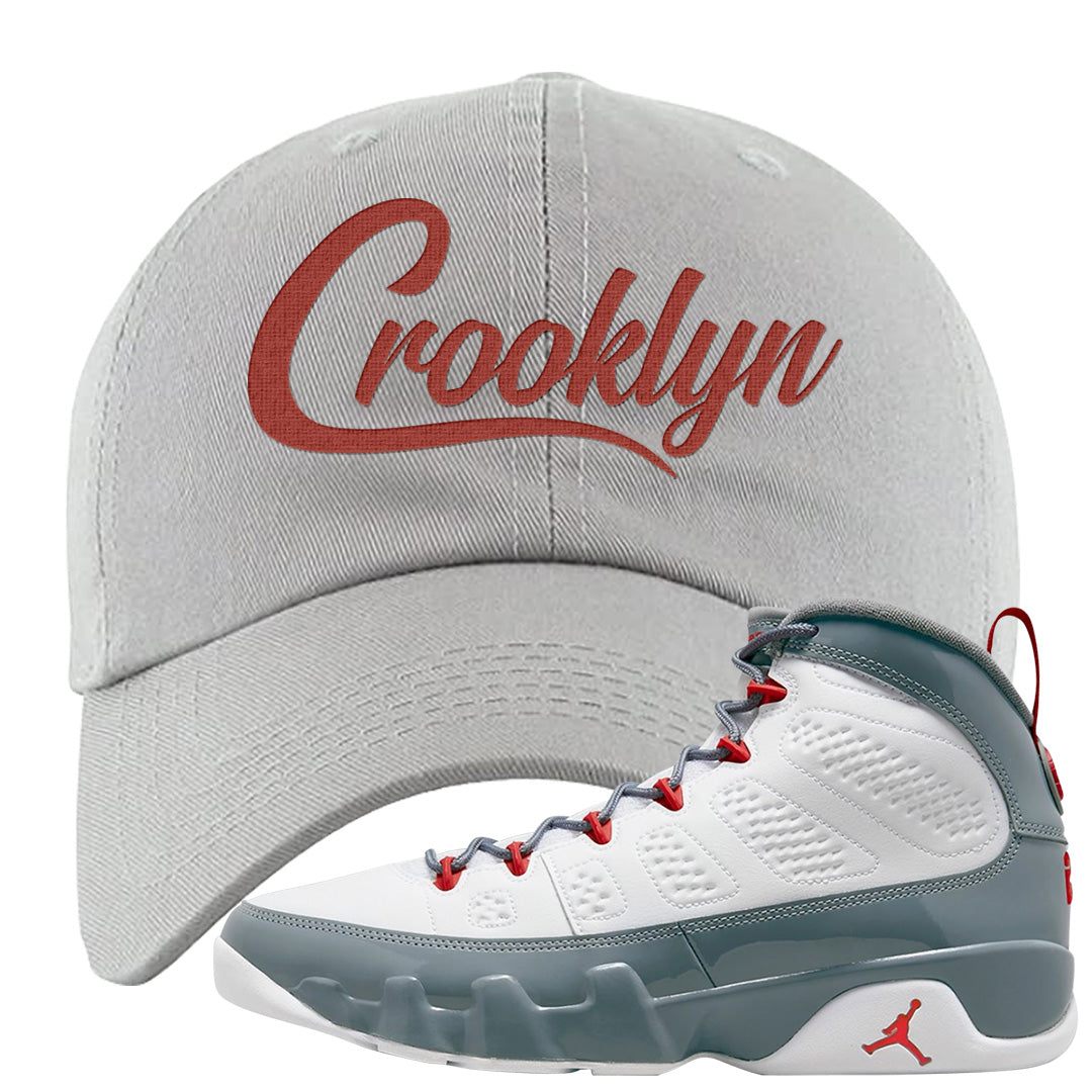Fire Red 9s Dad Hat | Crooklyn, Light Gray
