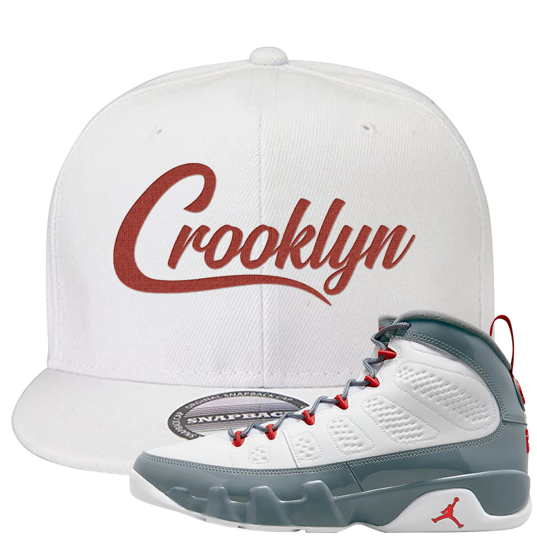 Fire Red 9s Snapback Hat | Crooklyn, White