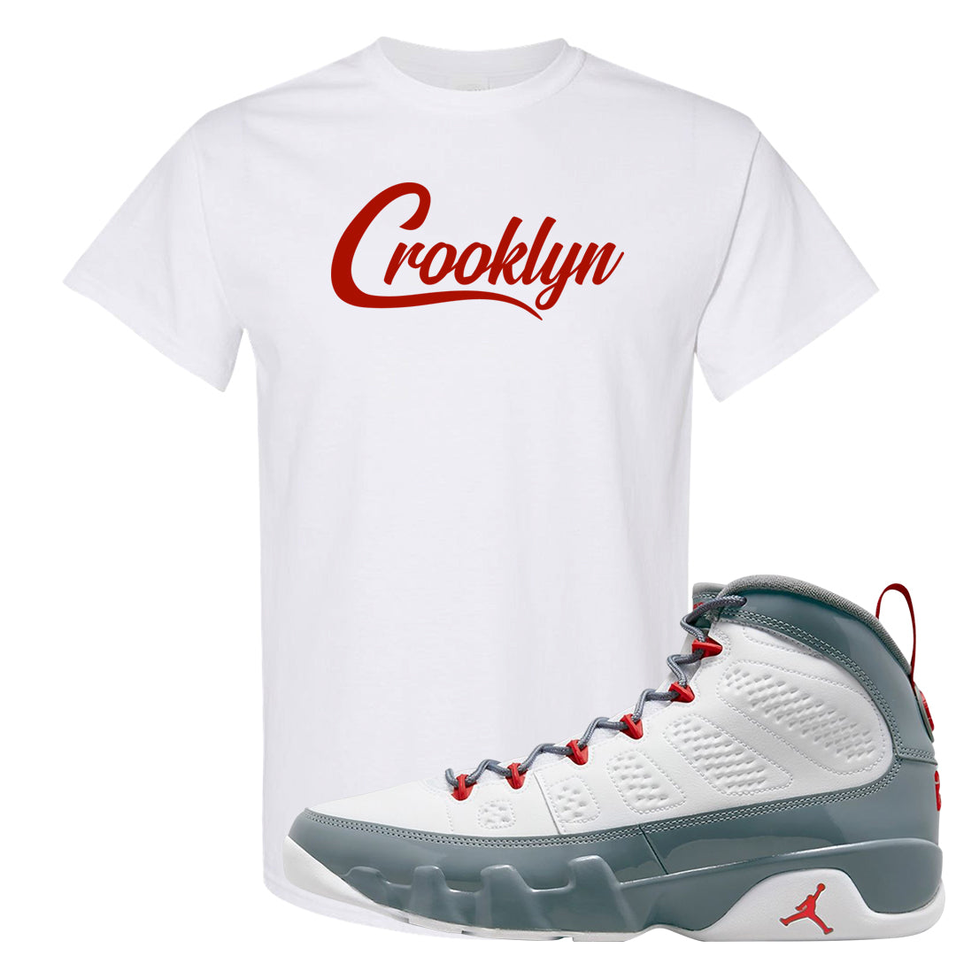 Fire Red 9s T Shirt | Crooklyn, White