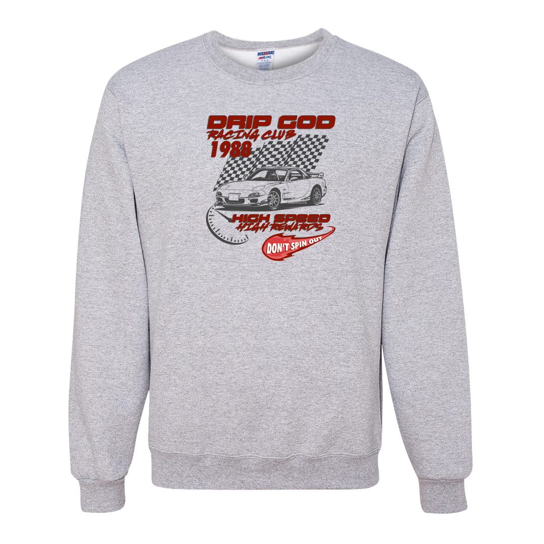 Fire Red 9s Crewneck Sweatshirt | Drip God Racing Club, Ash