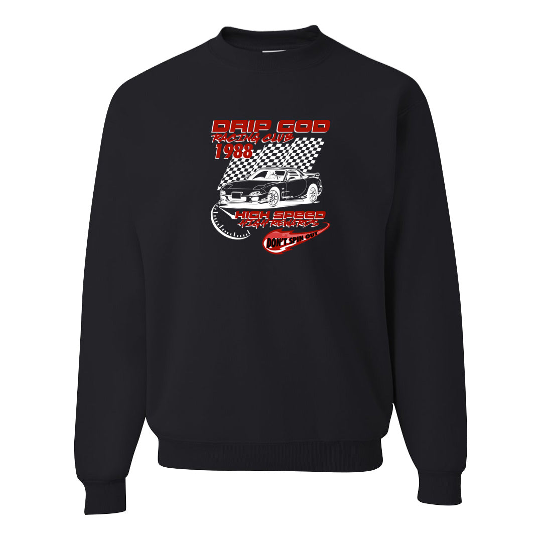 Fire Red 9s Crewneck Sweatshirt | Drip God Racing Club, Black