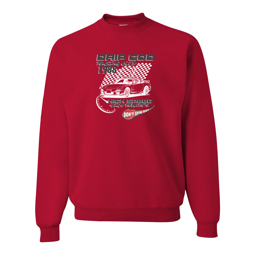 Fire Red 9s Crewneck Sweatshirt | Drip God Racing Club, Red