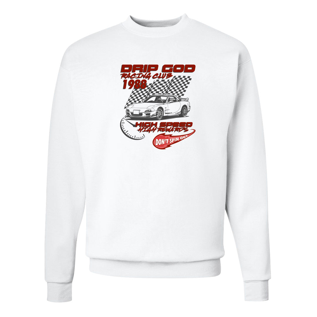 Fire Red 9s Crewneck Sweatshirt | Drip God Racing Club, White
