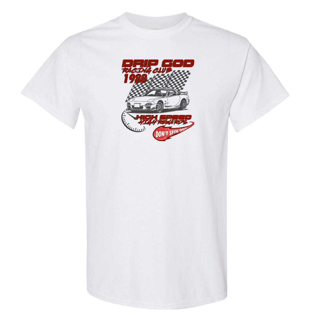 Fire Red 9s T Shirt | Drip God Racing Club, White