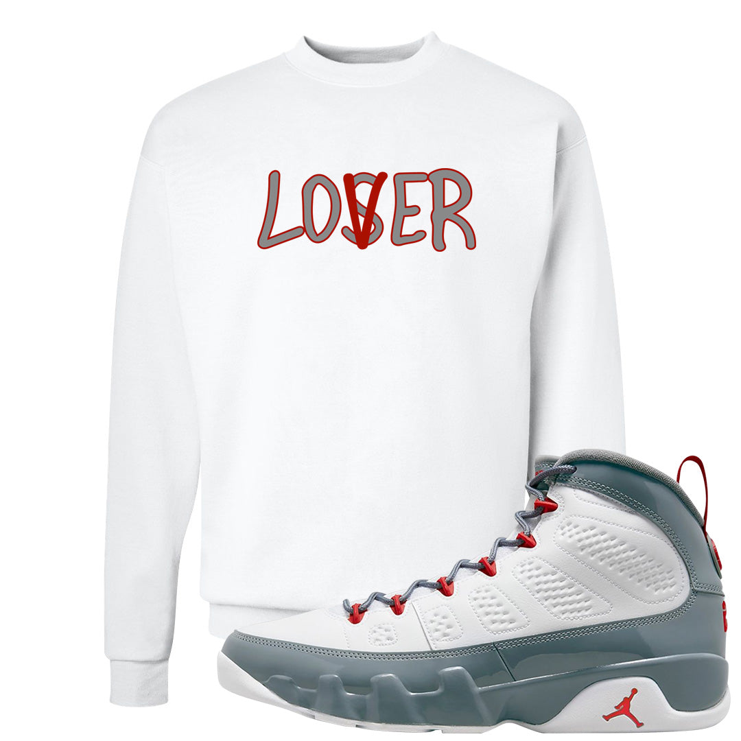 Fire Red 9s Crewneck Sweatshirt | Lover, White