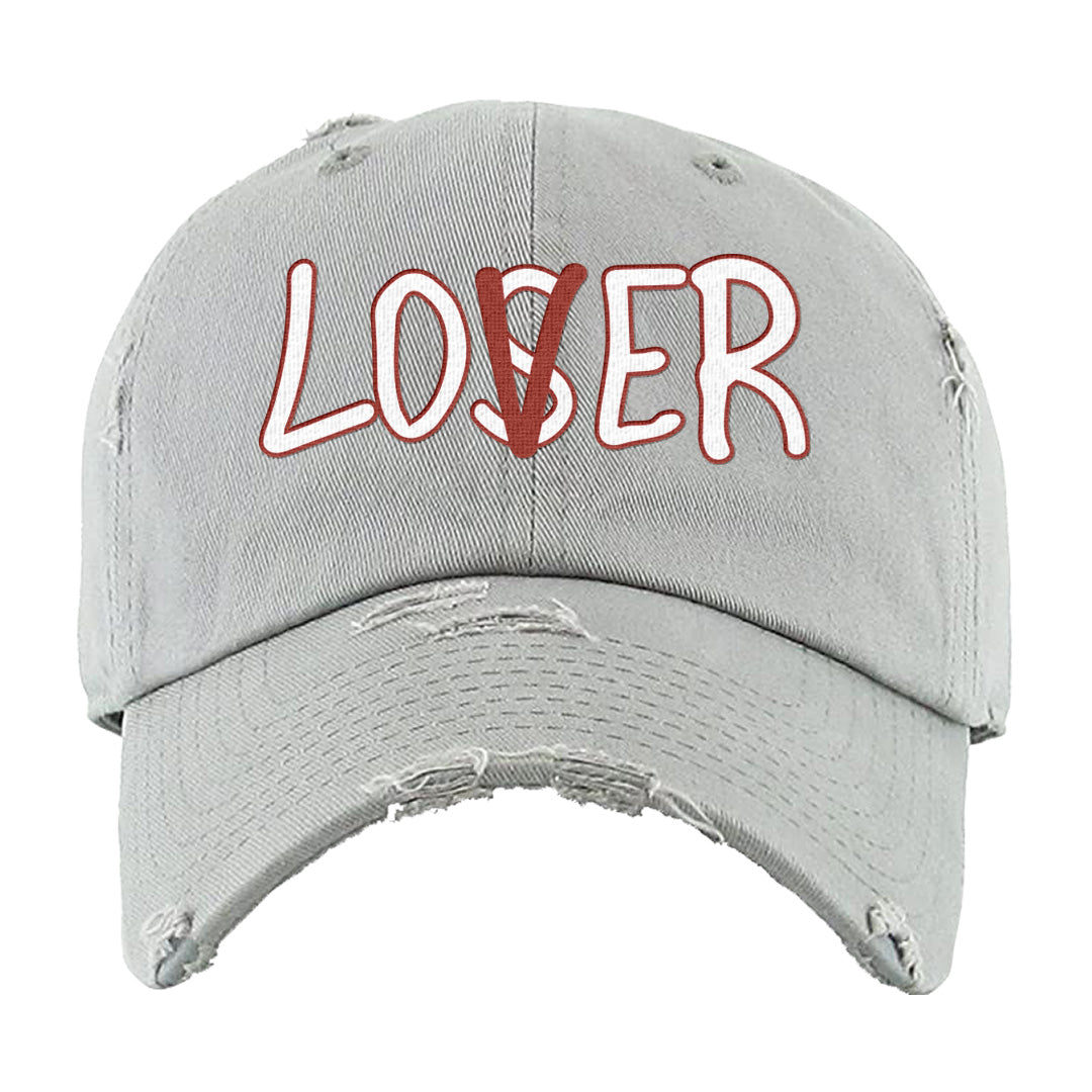 Fire Red 9s Distressed Dad Hat | Lover, Light Gray