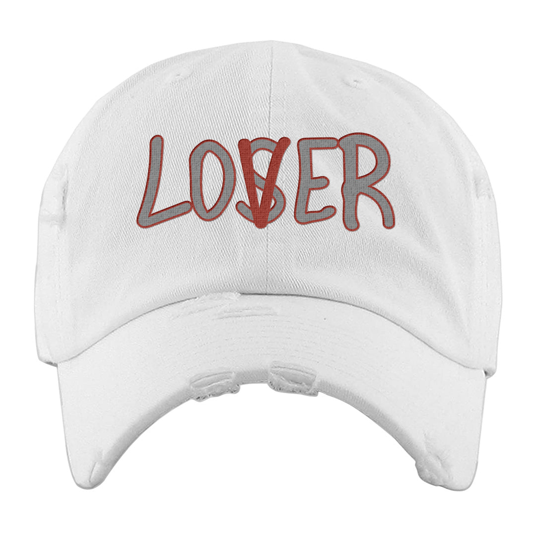 Fire Red 9s Distressed Dad Hat | Lover, White