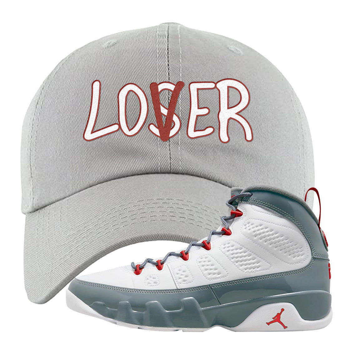 Fire Red 9s Dad Hat | Lover, Light Gray