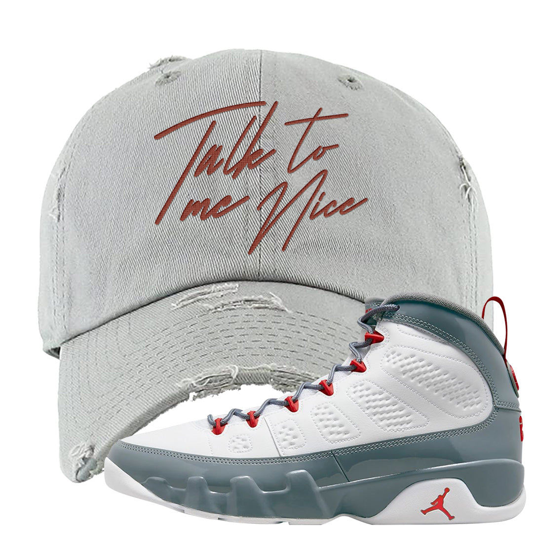 Fire Red 9s Distressed Dad Hat | Talk To Me Nice, Light Gray
