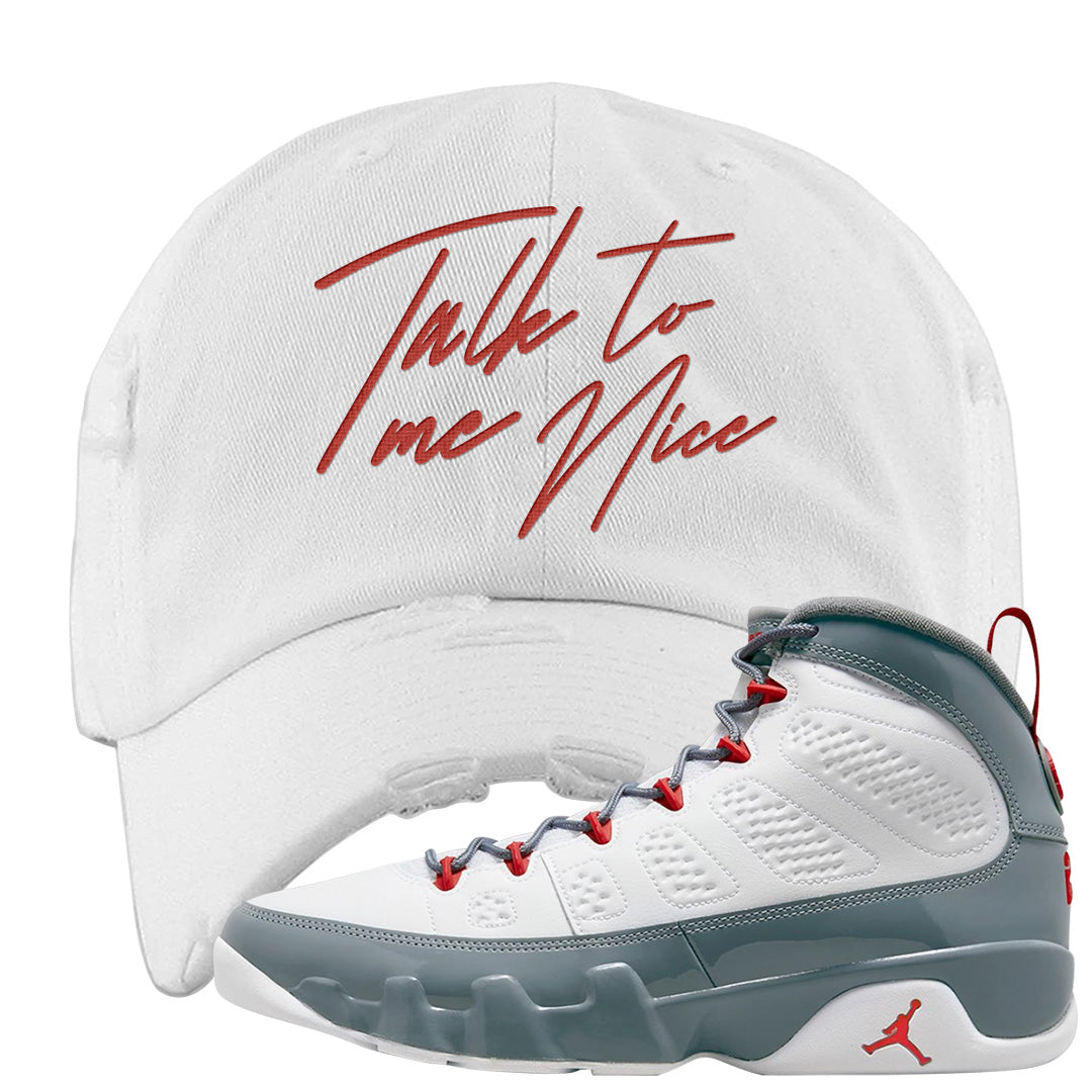 Fire Red 9s Distressed Dad Hat | Talk To Me Nice, White