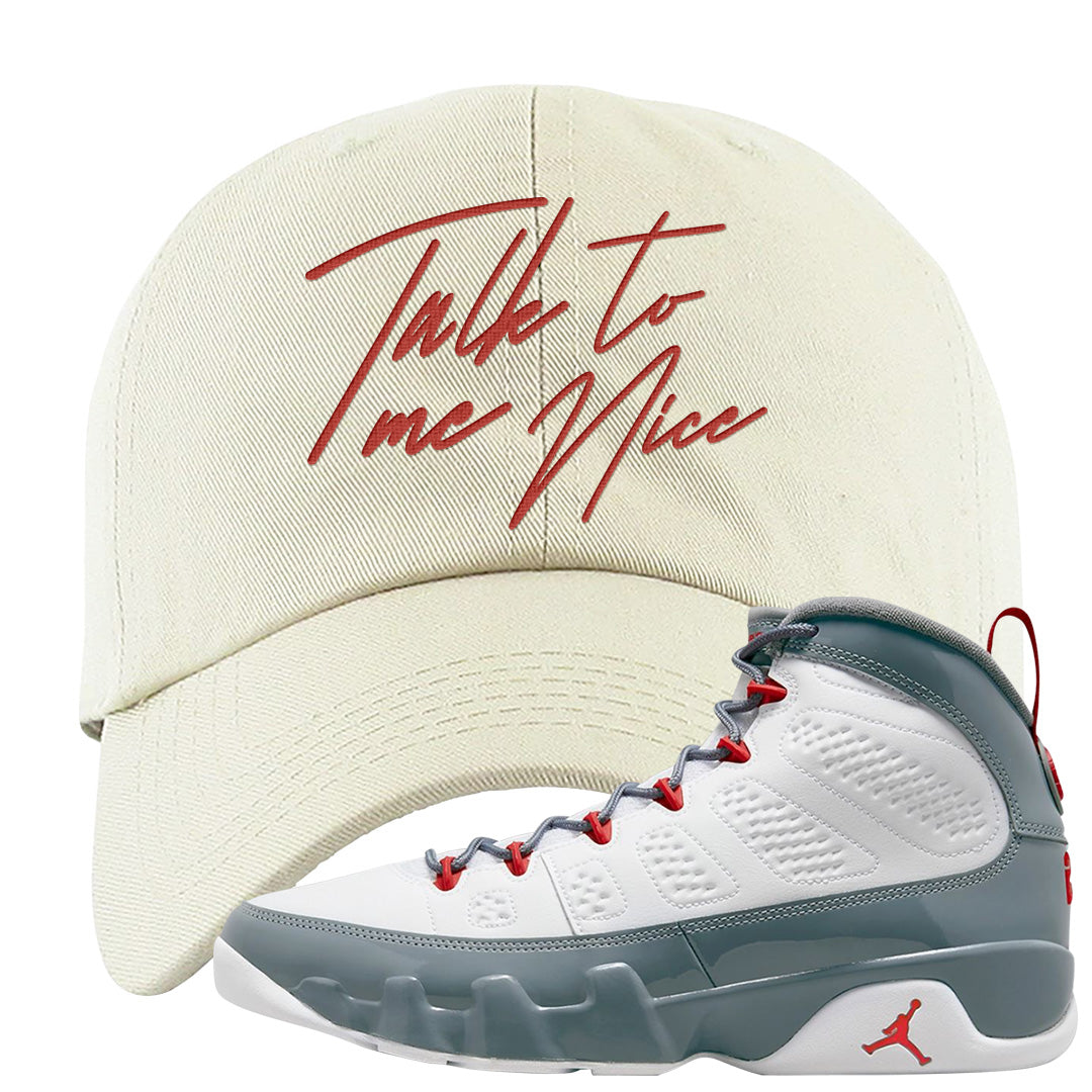 Fire Red 9s Dad Hat | Talk To Me Nice, White