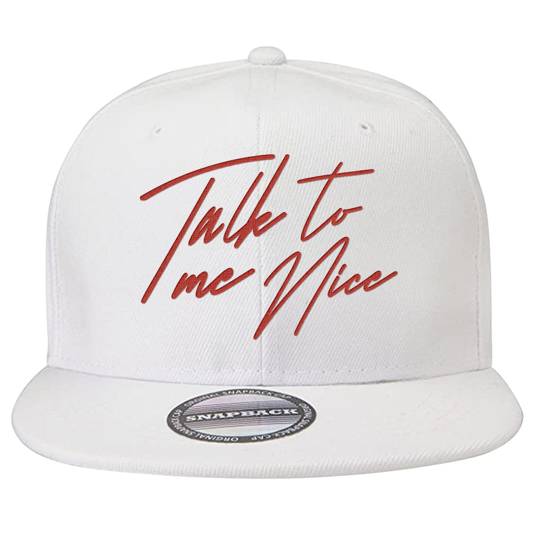 Fire Red 9s Snapback Hat | Talk To Me Nice, White