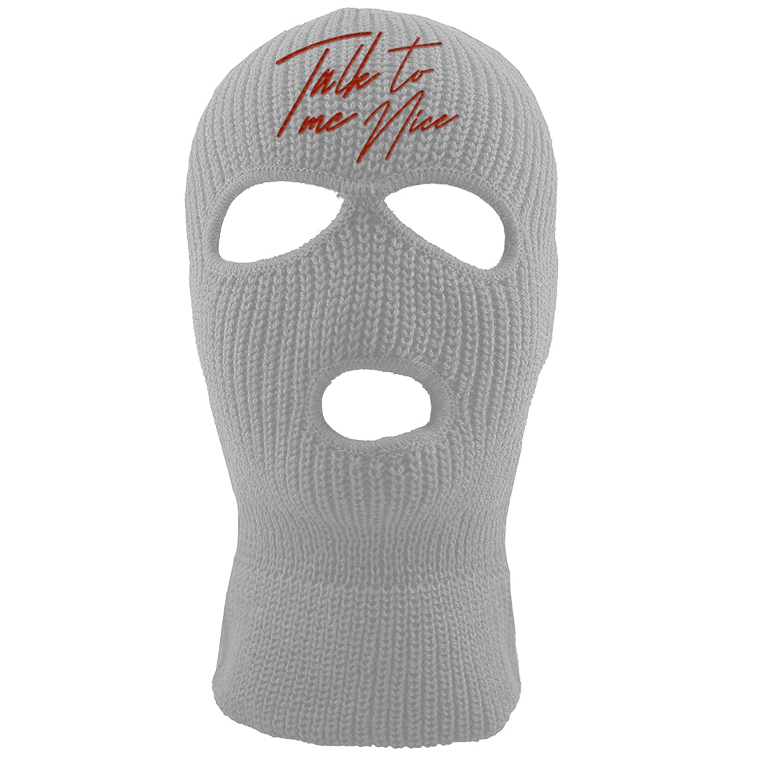 Fire Red 9s Ski Mask | Talk To Me Nice, Light Gray
