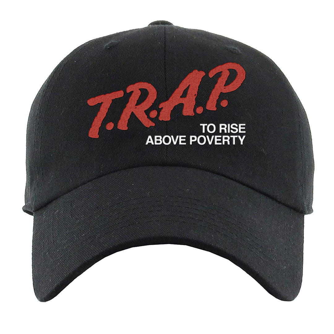 Fire Red 9s Dad Hat | Trap To Rise Above Poverty, Black