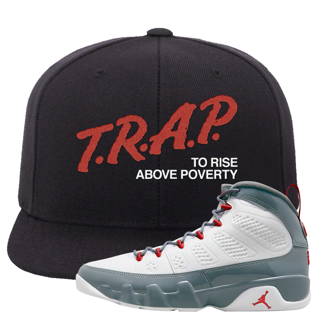 Fire Red 9s Snapback Hat | Trap To Rise Above Poverty, Black