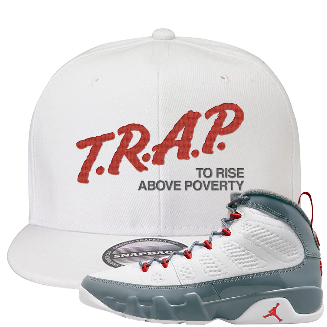 Fire Red 9s Snapback Hat | Trap To Rise Above Poverty, White