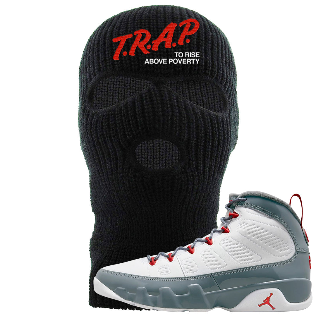 Fire Red 9s Ski Mask | Trap To Rise Above Poverty, Black