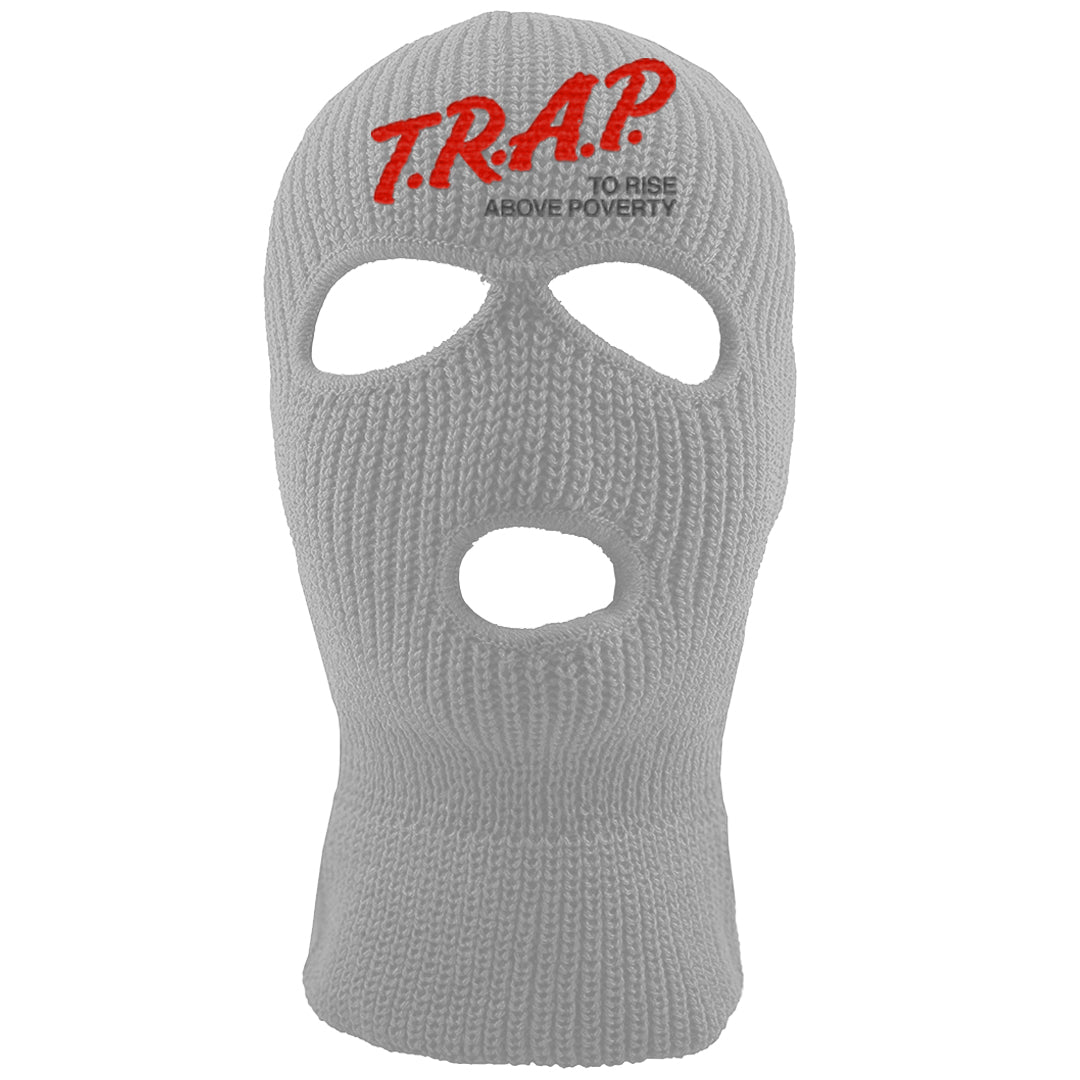 Fire Red 9s Ski Mask | Trap To Rise Above Poverty, Light Gray