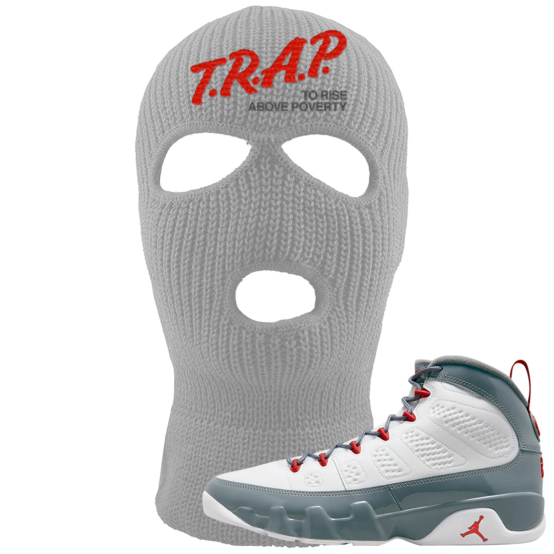 Fire Red 9s Ski Mask | Trap To Rise Above Poverty, Light Gray