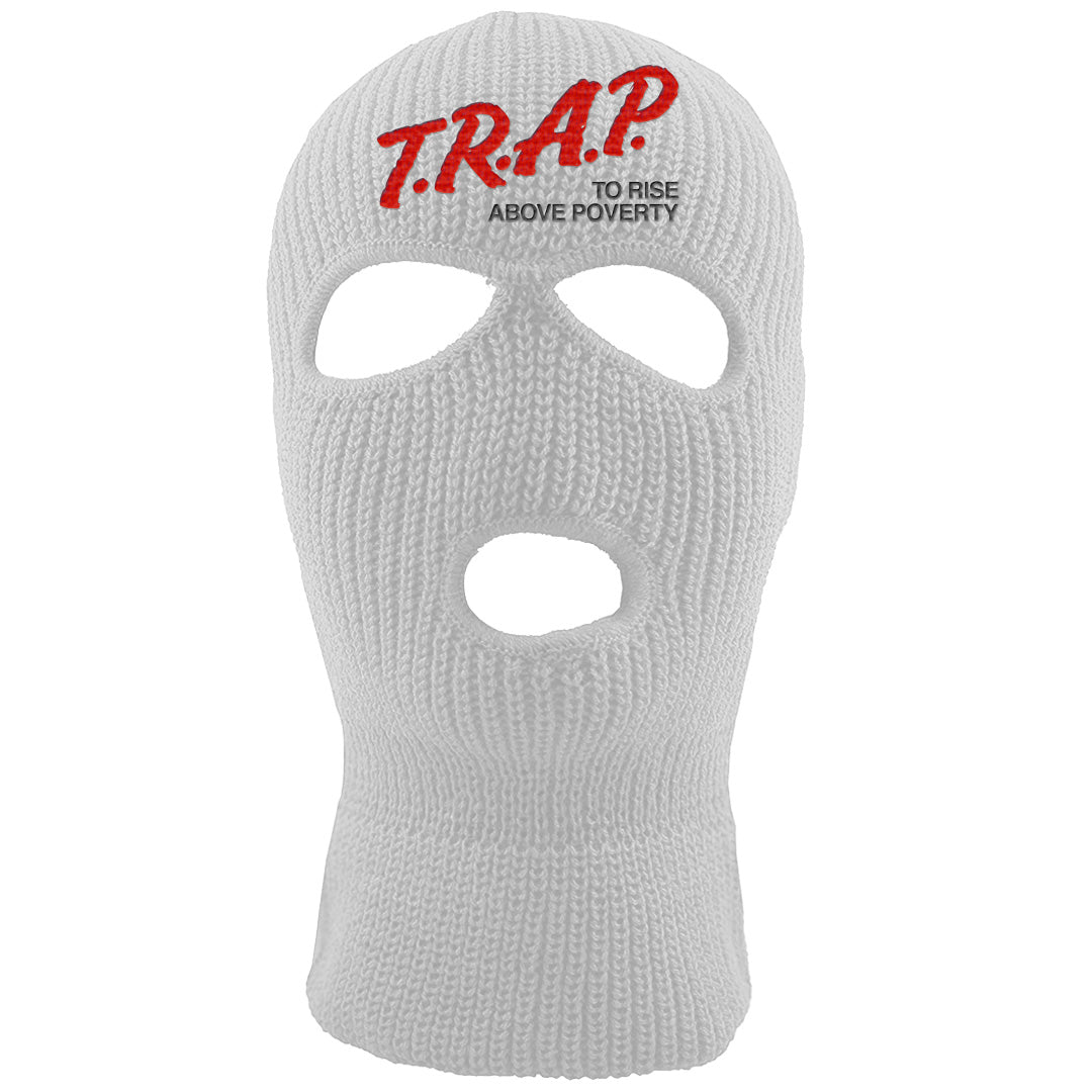 Fire Red 9s Ski Mask | Trap To Rise Above Poverty, White