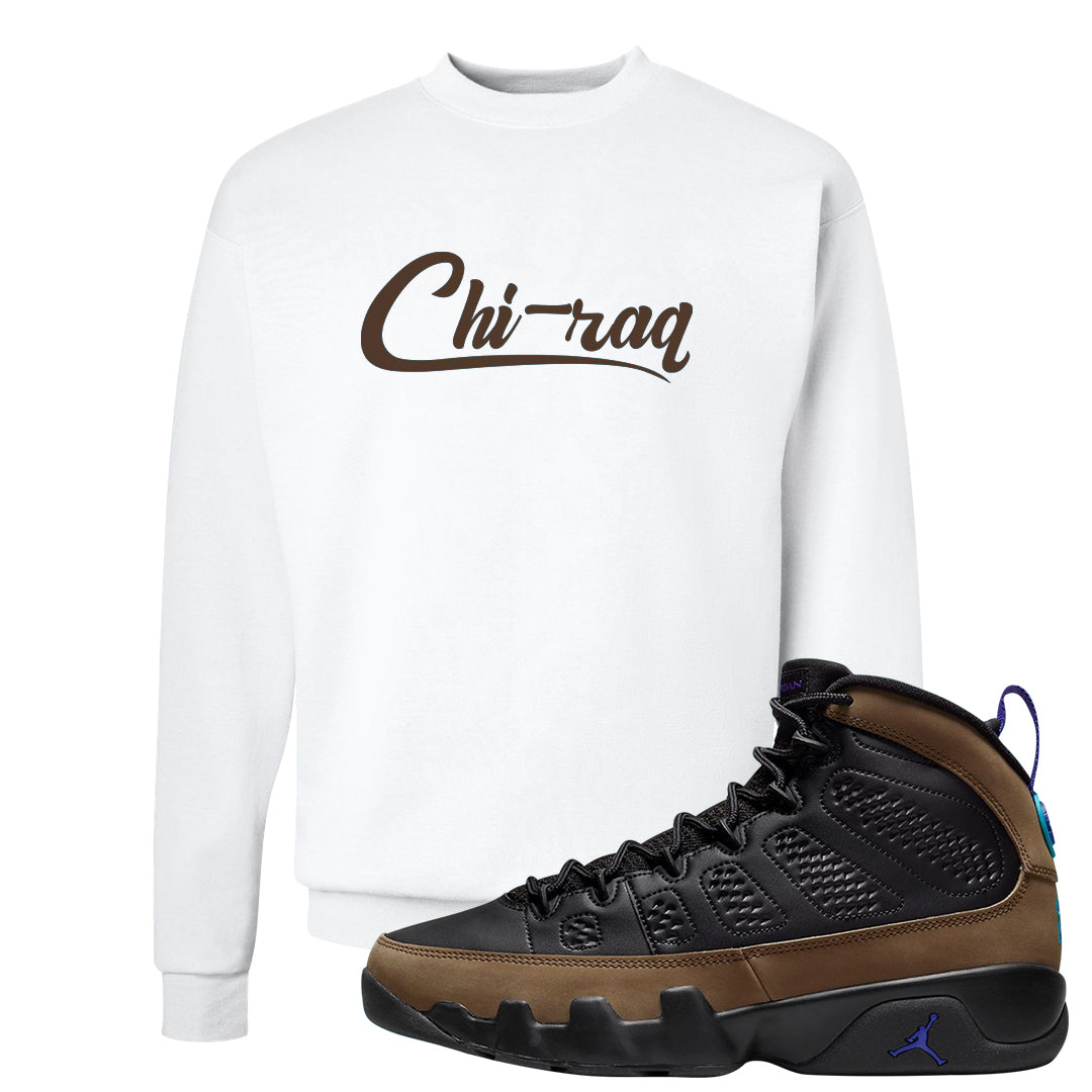 Light Olive 9s Crewneck Sweatshirt | Chiraq, White