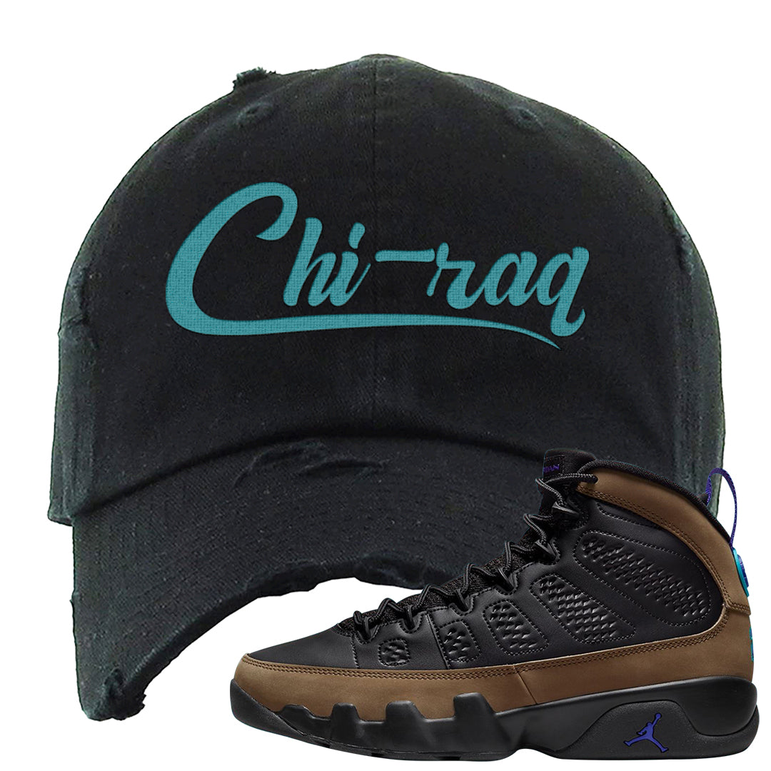 Light Olive 9s Distressed Dad Hat | Chiraq, Black