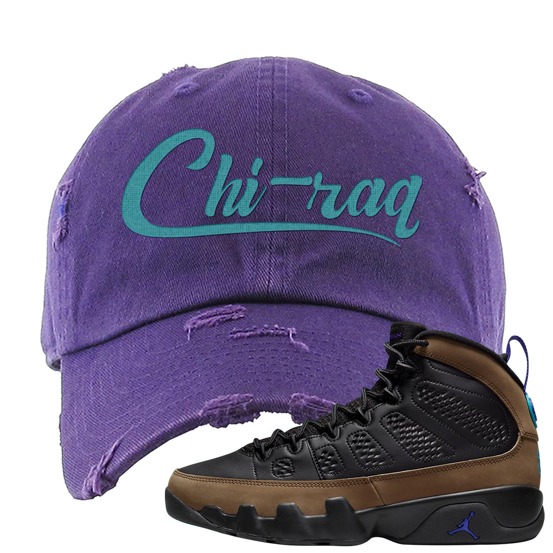 Light Olive 9s Distressed Dad Hat | Chiraq, Purple