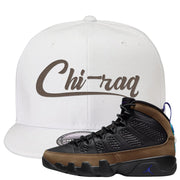Light Olive 9s Snapback Hat | Chiraq, White