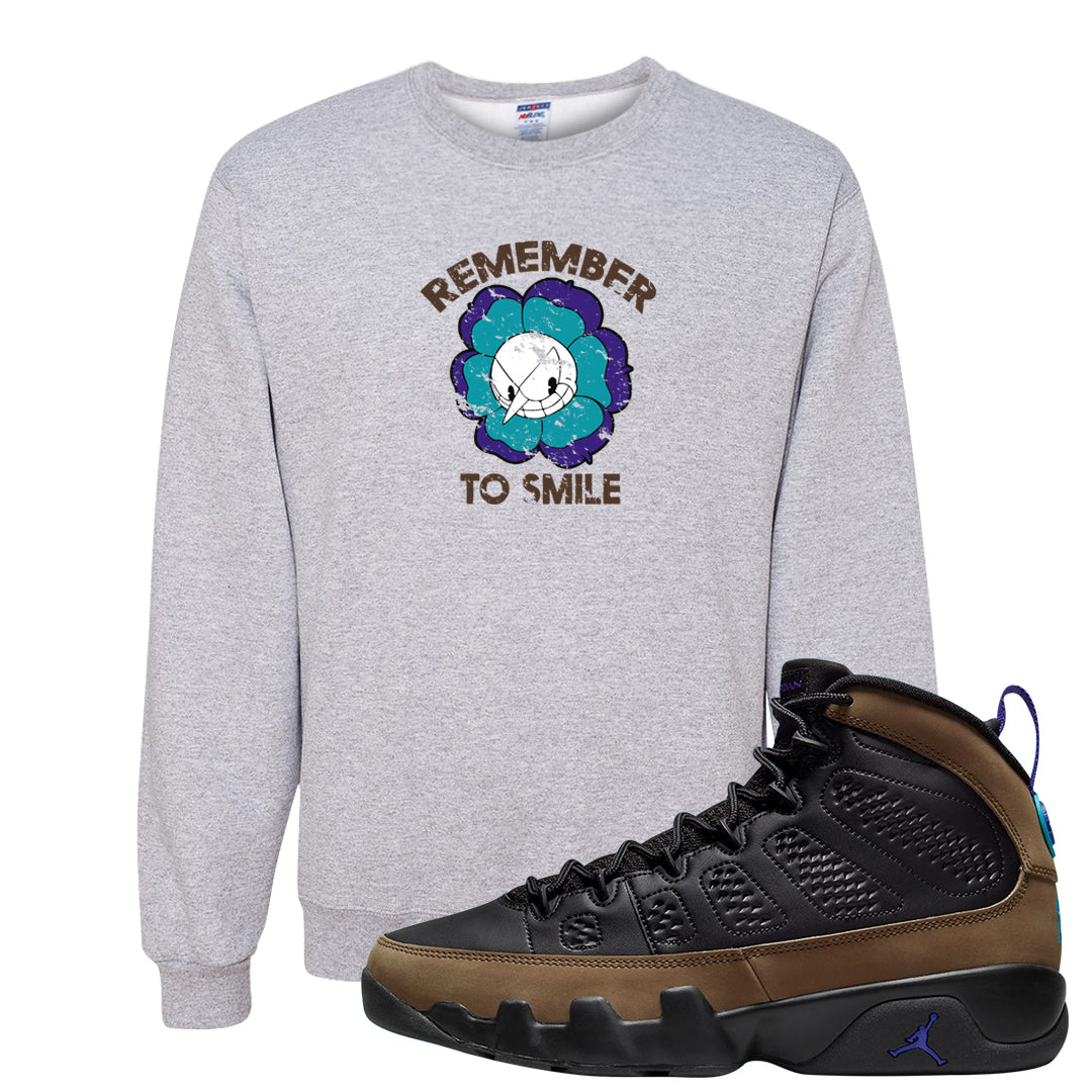 Light Olive 9s Crewneck Sweatshirt | Remember To Smile, Ash
