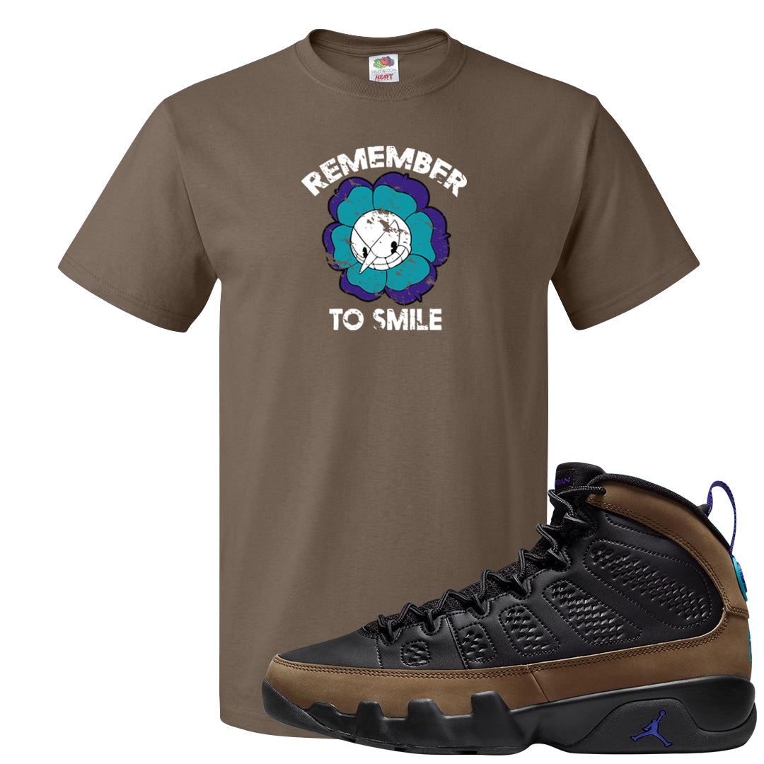 Light Olive 9s T Shirt | Remember To Smile, Chocolate