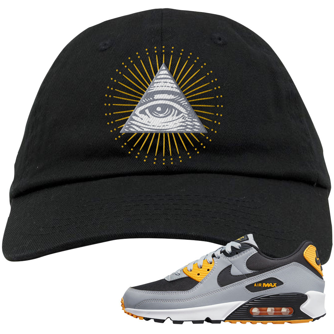 Black Grey Gold 90s Dad Hat | All Seeing Eye, Black